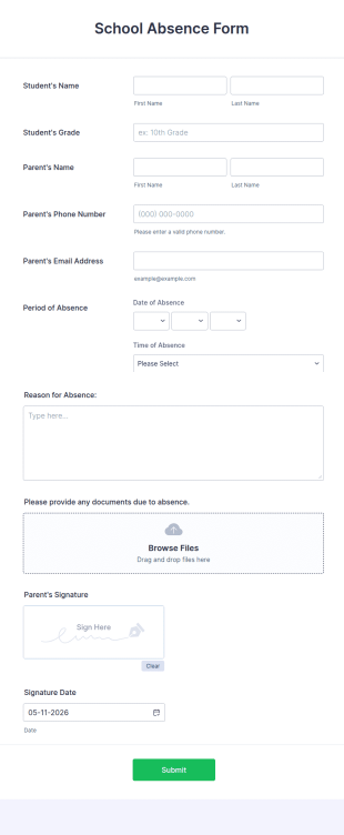 School Absence Form Template