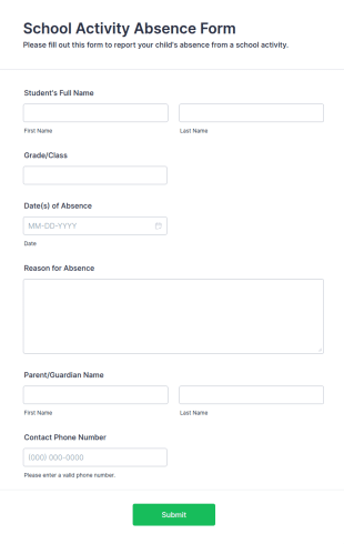 School Activity Absence Form Template