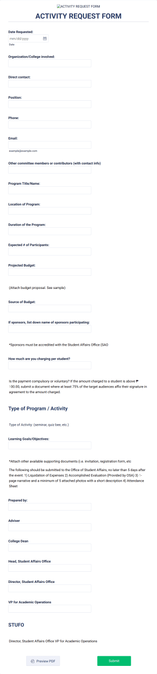 School Activity Request Form Template