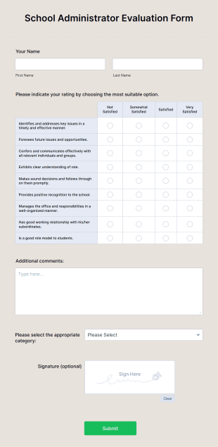 School Administrator Evaluation Form Template