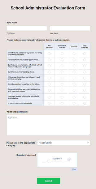School Administrator Evaluation Form Template