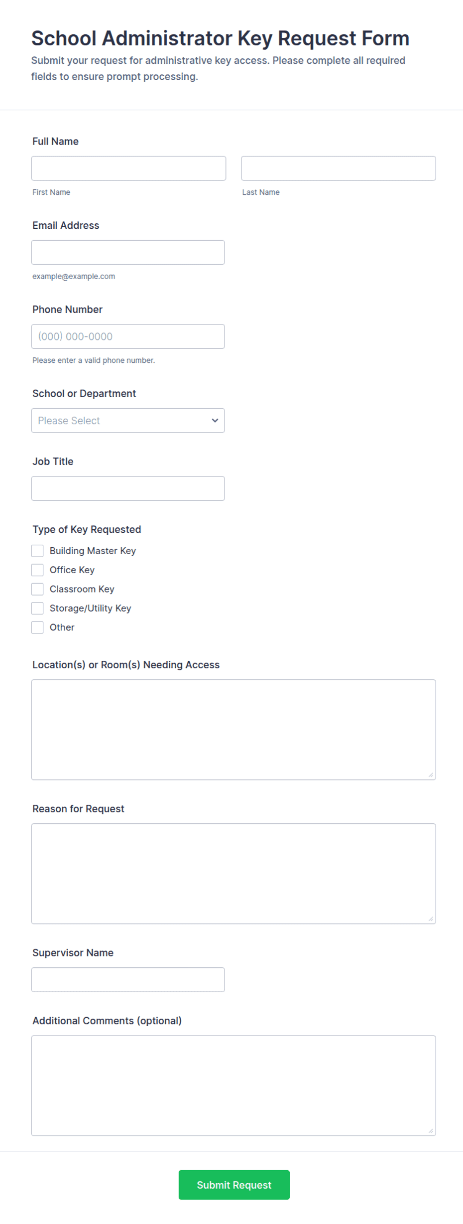 Contract Form Template.pdf School Administrator Key Request Form Template | Jotform