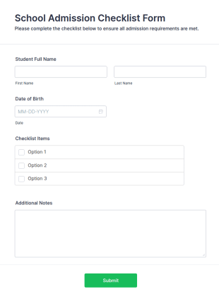 School Admission Checklist Form Template