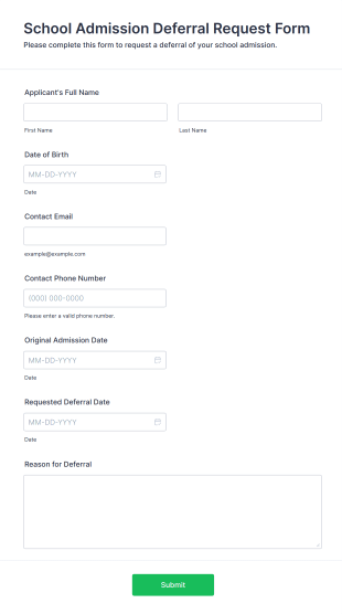 School Admission Deferral Request Form Form Template