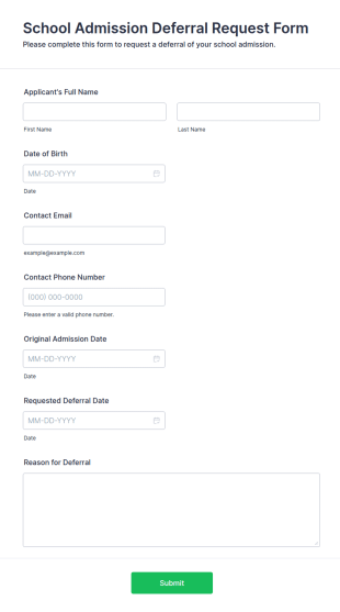 School Admission Deferral Request Form Template