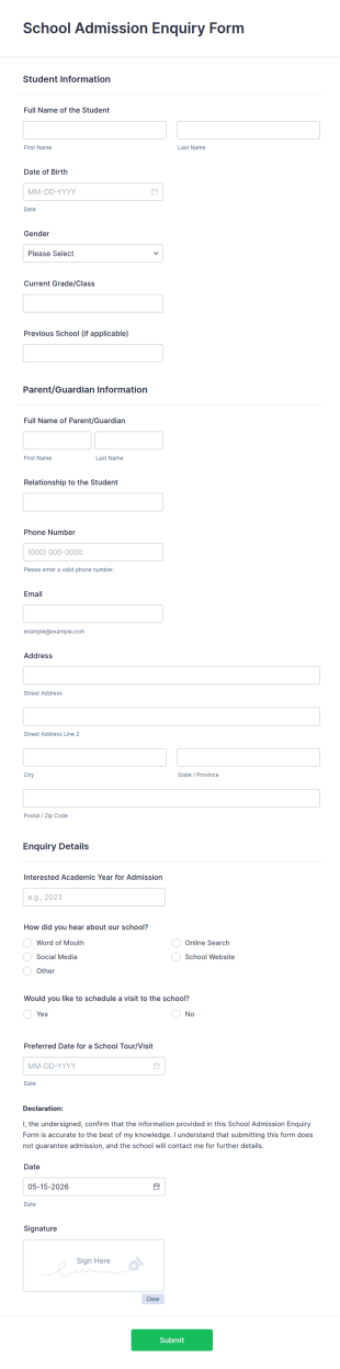 School Admission Enquiry Form Template