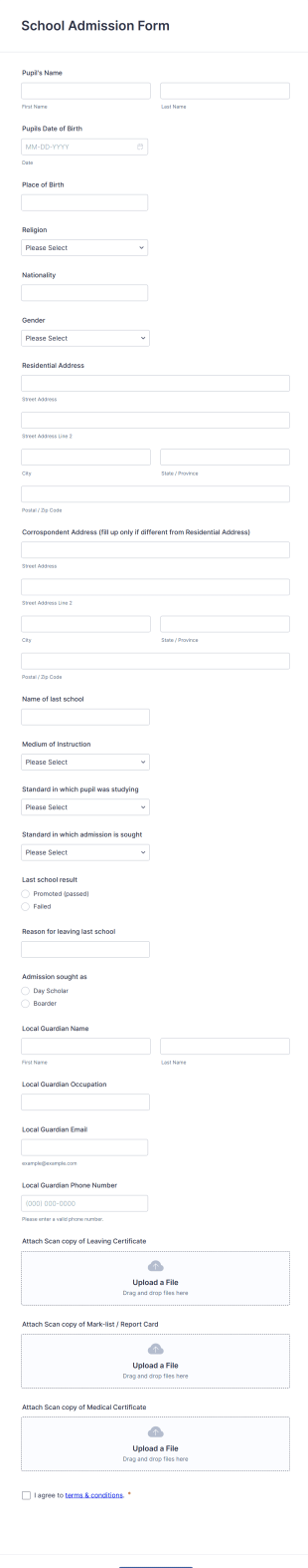 School Admission Form Template