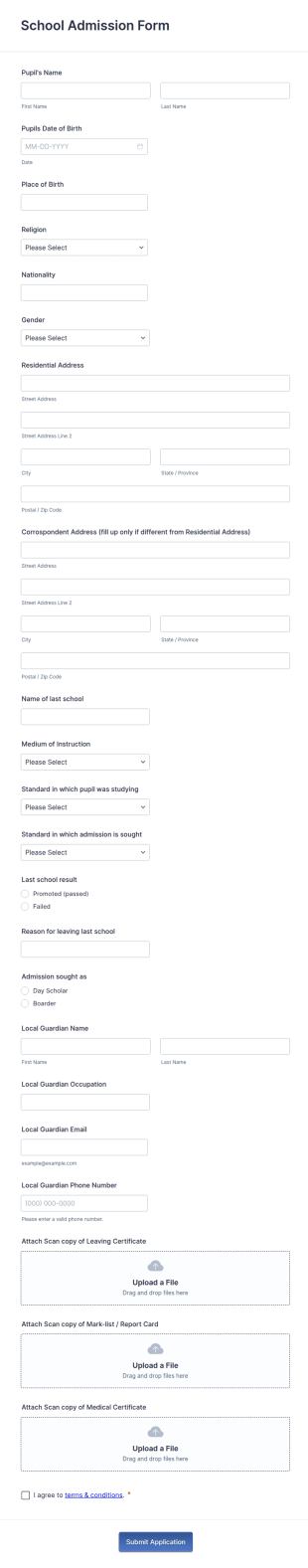 School Admission Form Template