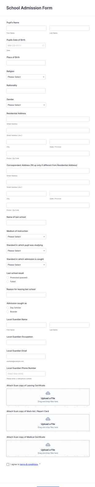 School Admission Form Template