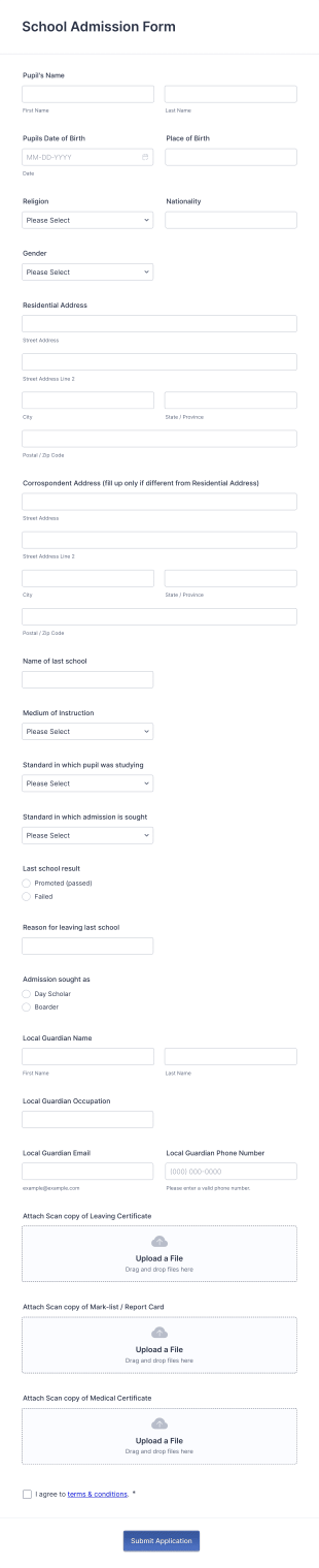 School Admission Form Template