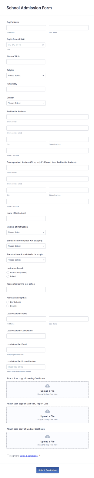 School Admission Form Template