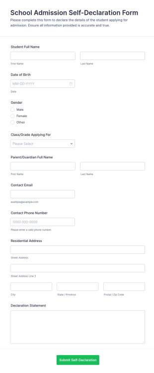 School Admission Self Declaration Form Template