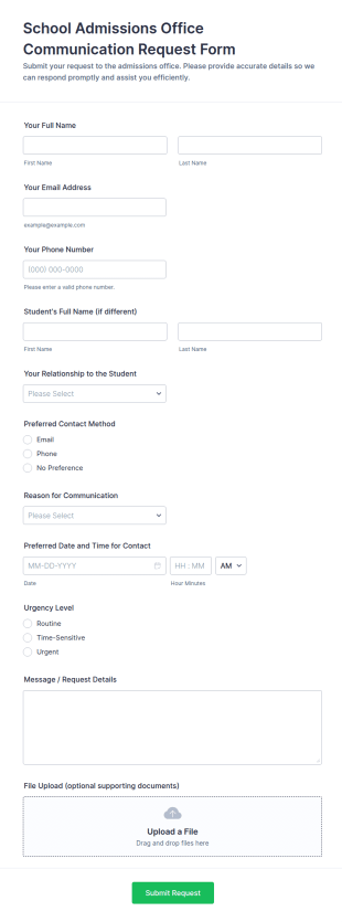 School Admissions Office Communication Request Form Template