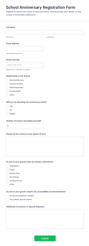 School Anniversary Registration Form Template