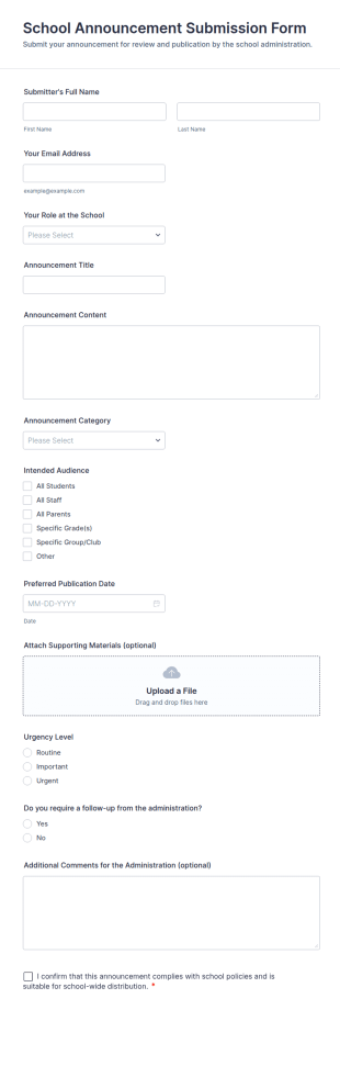 School Announcement Submission Form Template