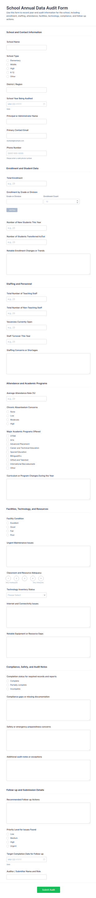 School Annual Data Audit Form Template