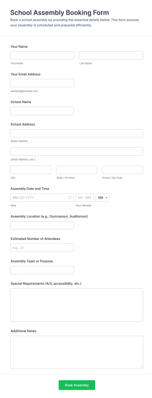 School Assembly Booking Form Template