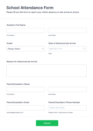 School Attendance Form Template