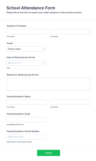 School Attendance Form Template