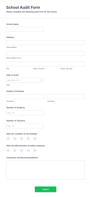 School Audit Form Template