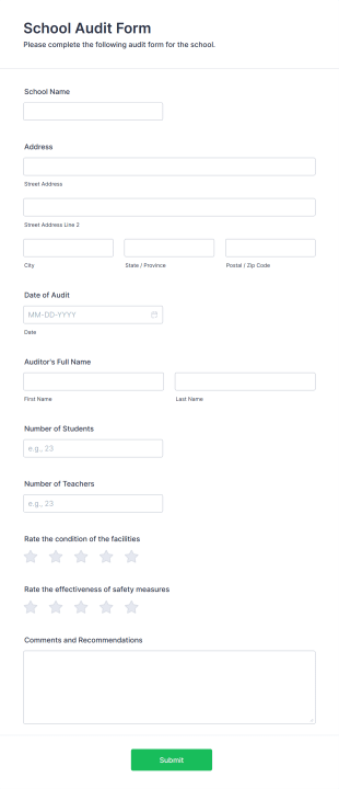 School Audit Form Template