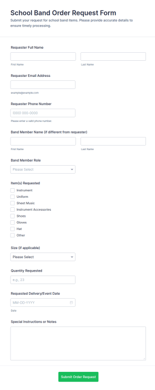 School Band Order Request Form Template