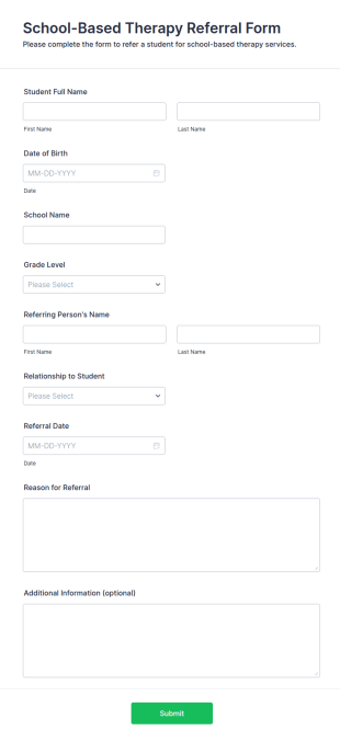 School Based Therapy Referral Form Template