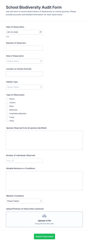 School Biodiversity Audit Form Template