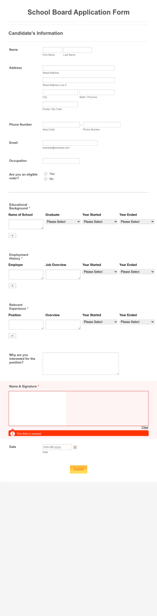 School Board Application Form Template