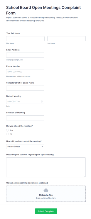 School Board Open Meetings Complaint Form Template