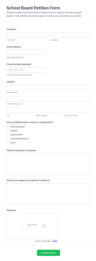 School Board Petition Form Template