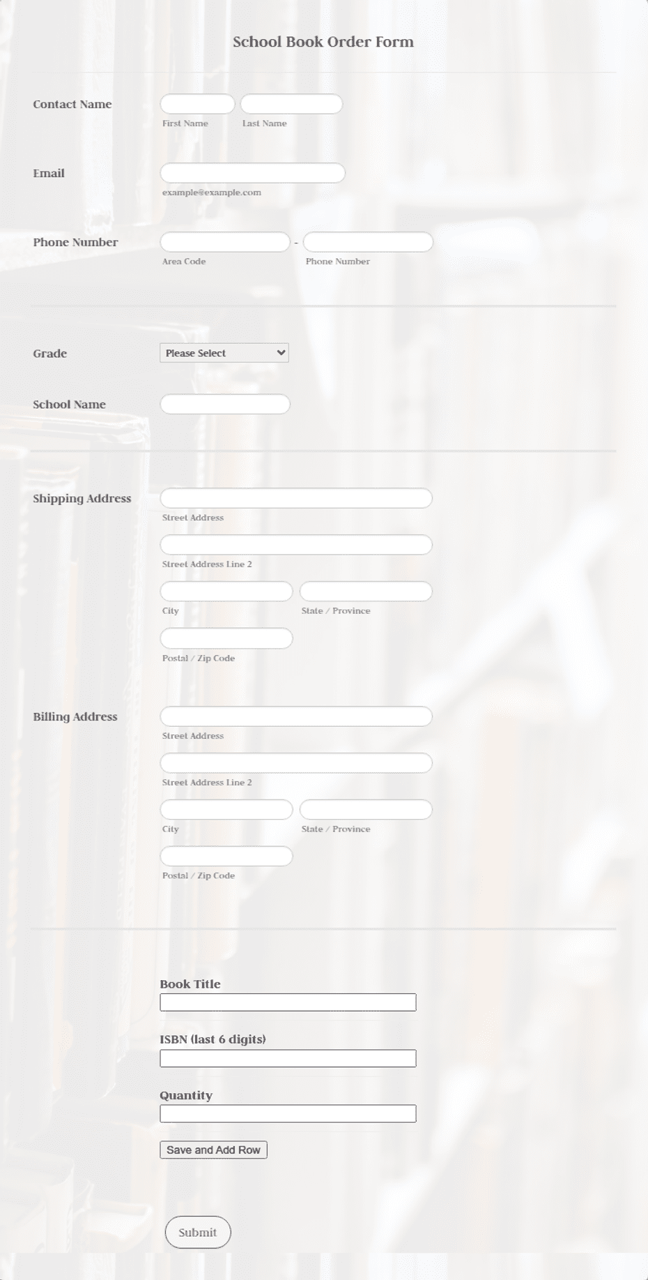 Insert Book Form Example School Book Order Form Template | Jotform