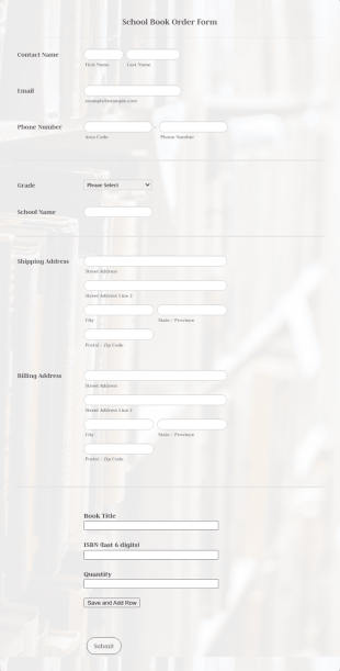 School Book Order Form Template