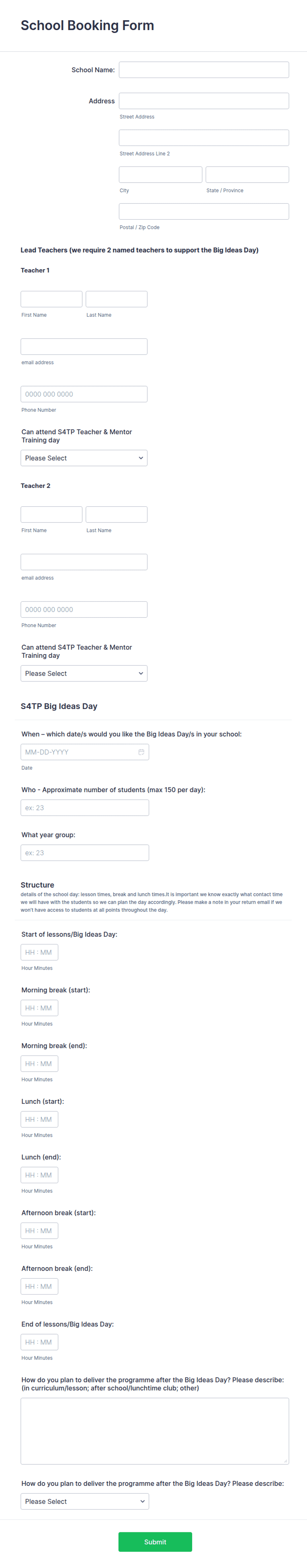 School Booking Form Template | Jotform