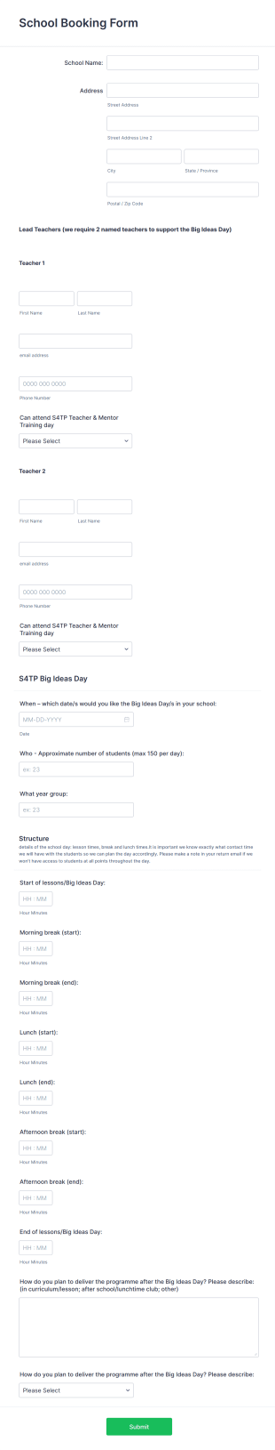 School Booking Form Template