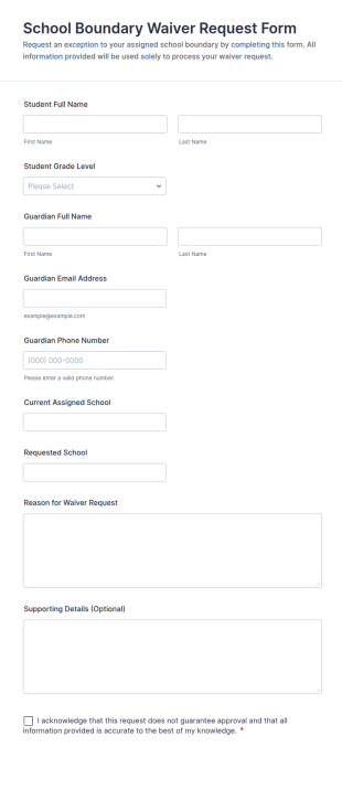 School Boundary Waiver Request Form Template