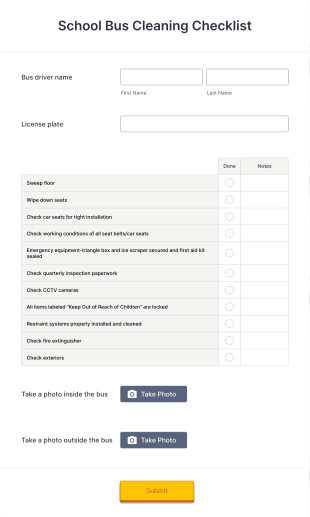 School Bus Cleaning Checklist Form Template