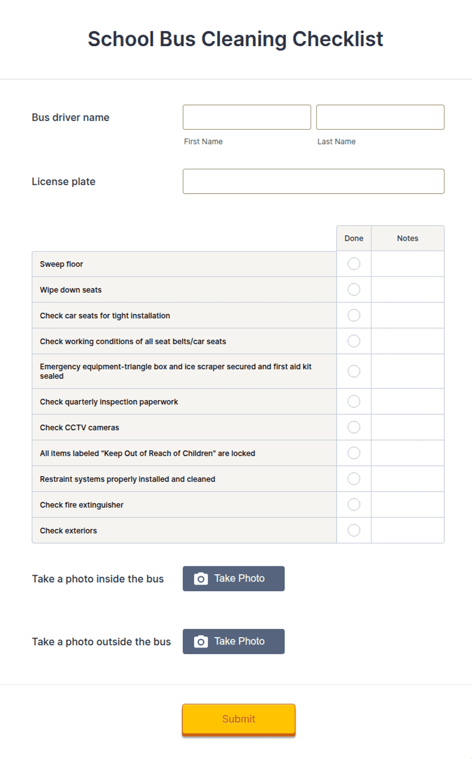 School Bus Cleaning Checklist Form Template | Jotform