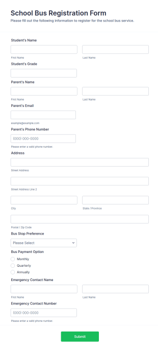 School Bus Registration Form Template