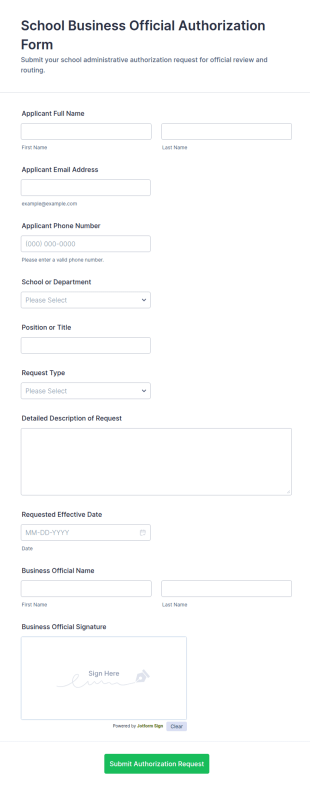 School Business Official Authorization Form Template