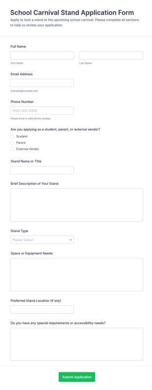 School Carnival Stand Application Form Template