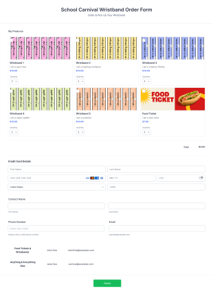 School Carnival Wristband Order Form Template