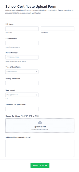 School Certificate Upload Form Template