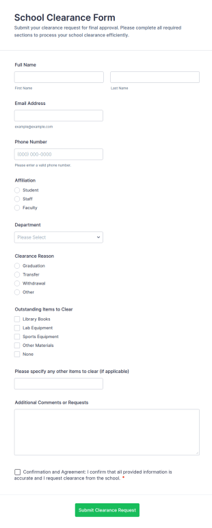 School Clearance Form Template