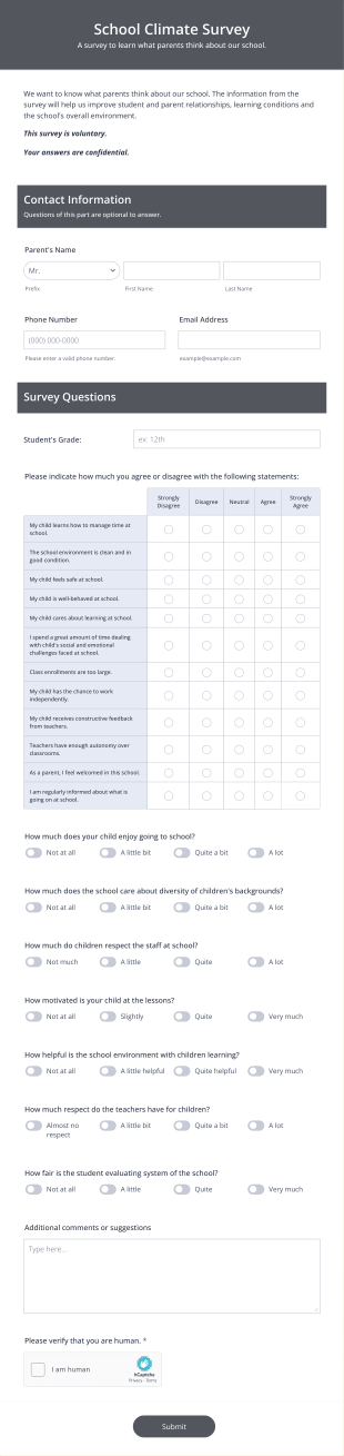 School Climate Survey Form Template