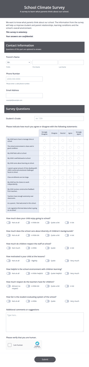 School Climate Survey Form Template