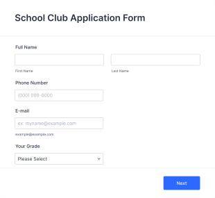 School Club Application Form Template
