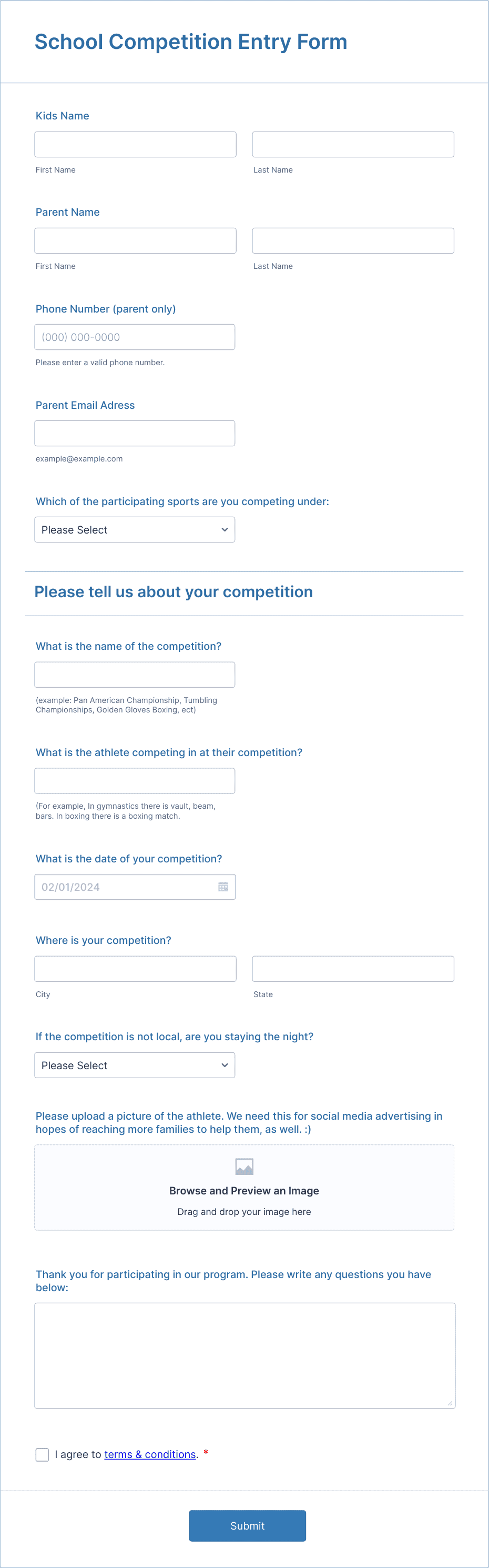 School Competition Entry Form Template | Jotform