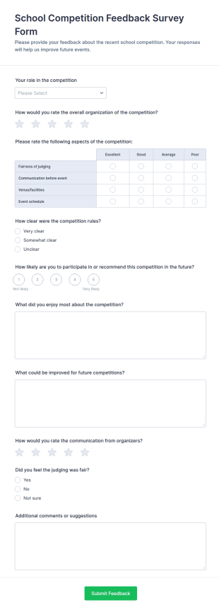 School Competition Feedback Survey Form Template