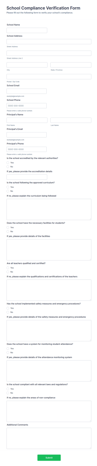 School Compliance Verification Form Template